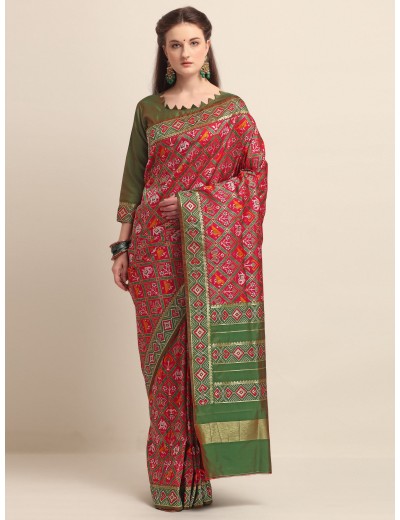 KAPAAHA Woven Figure Patola Saree (Rani)